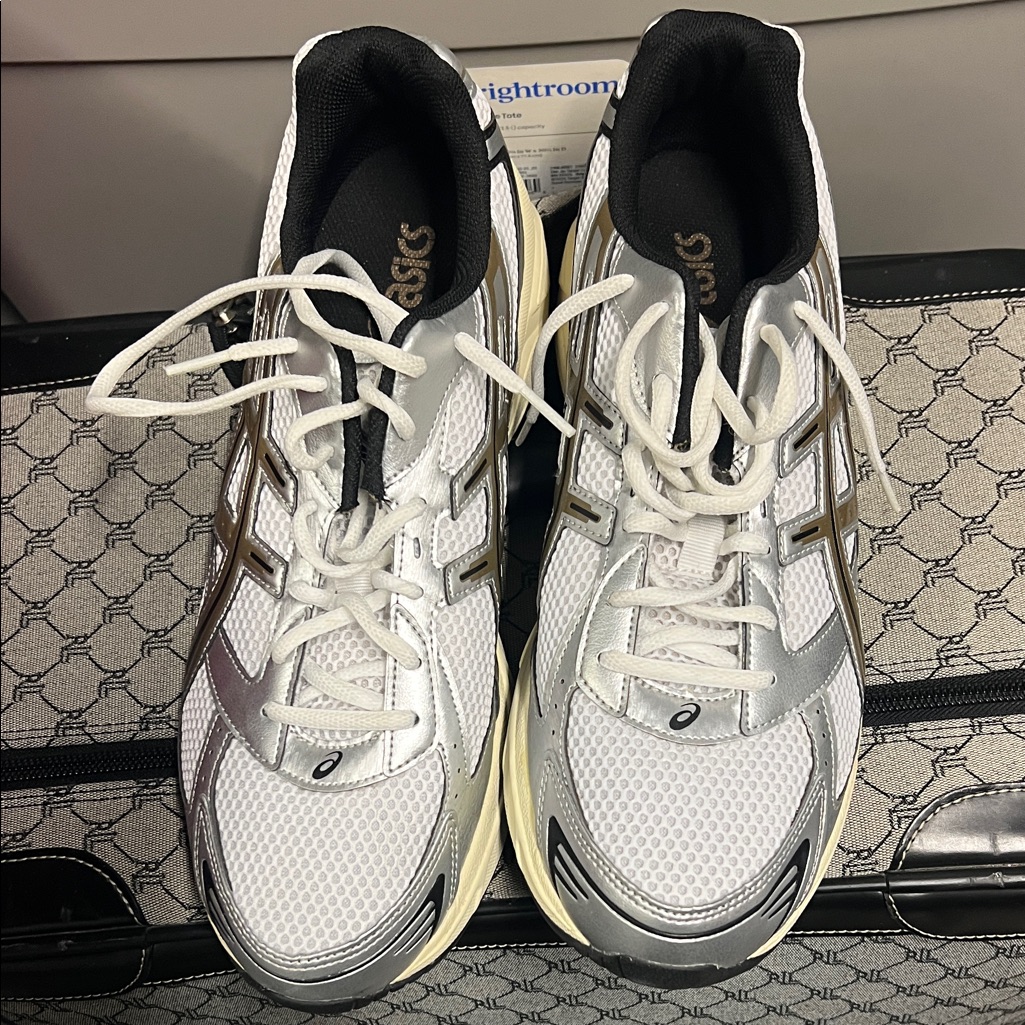 Asics White Silver Cream Mesh Lace-Up Sneakers